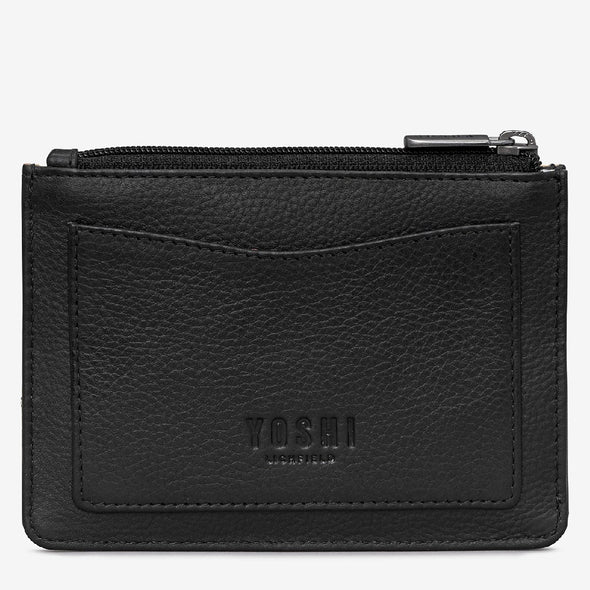 Yoshi Black Bookworm Zip Top Leather Purse