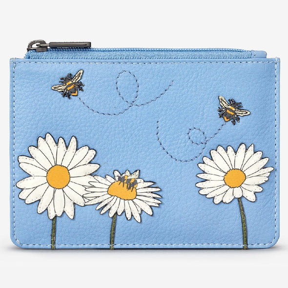 Yoshi Blue Bee Happy Zip Top Leather Purse